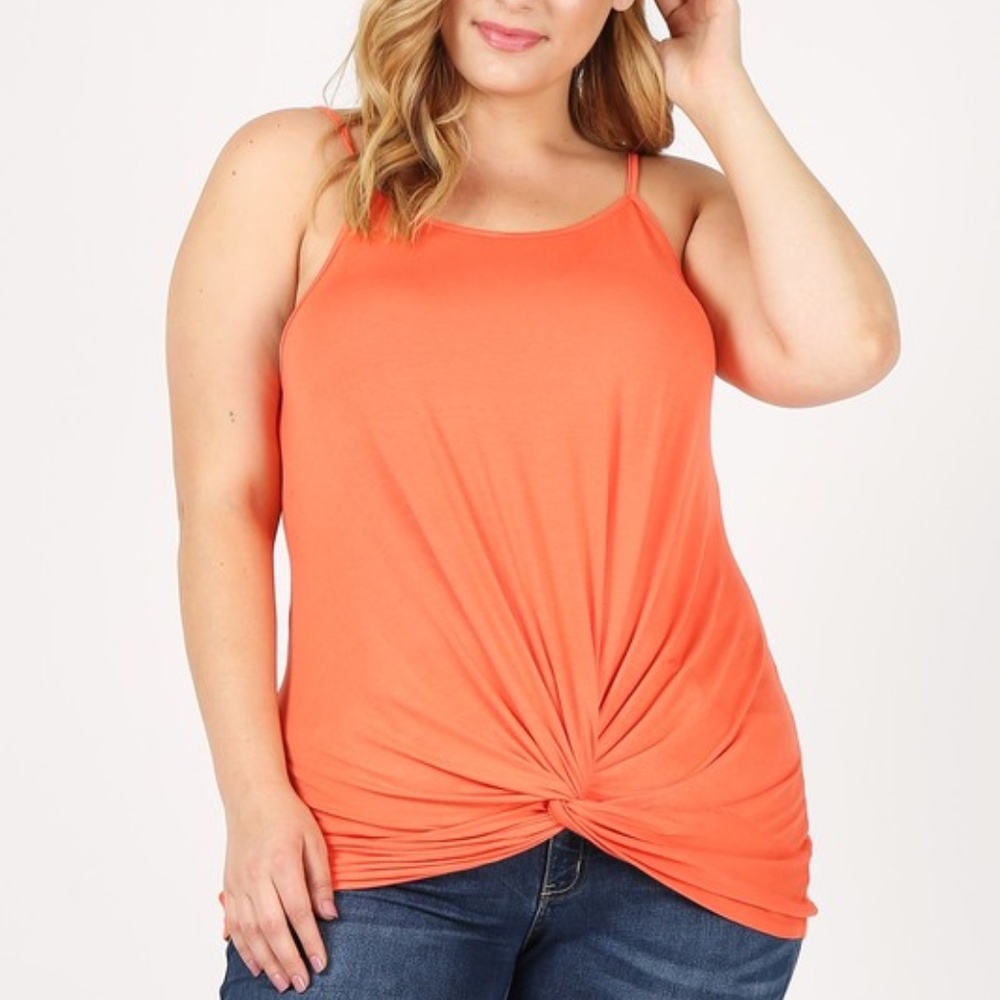 Sweet Lindsey Plus Carrot Knit Gathered Bottom Tank Top - 1X